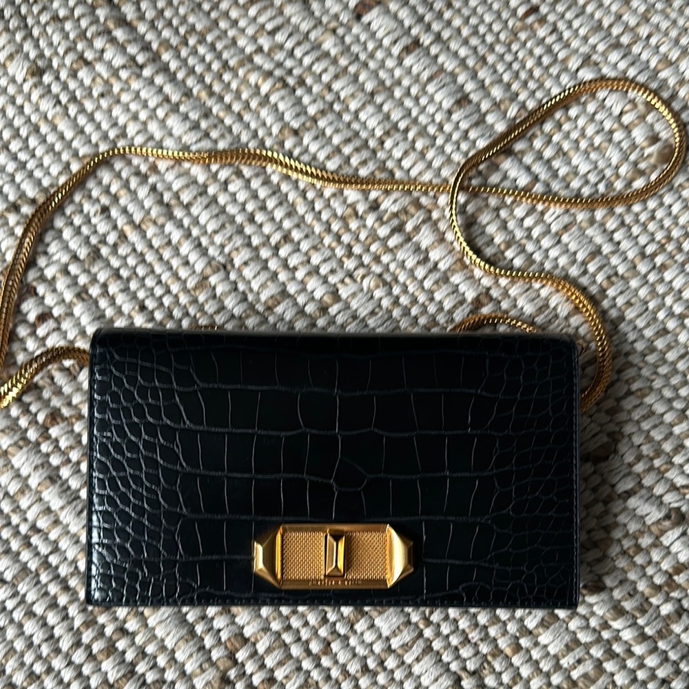 Charles & Keith Black Croc-Embossed Bag with Gold Chain